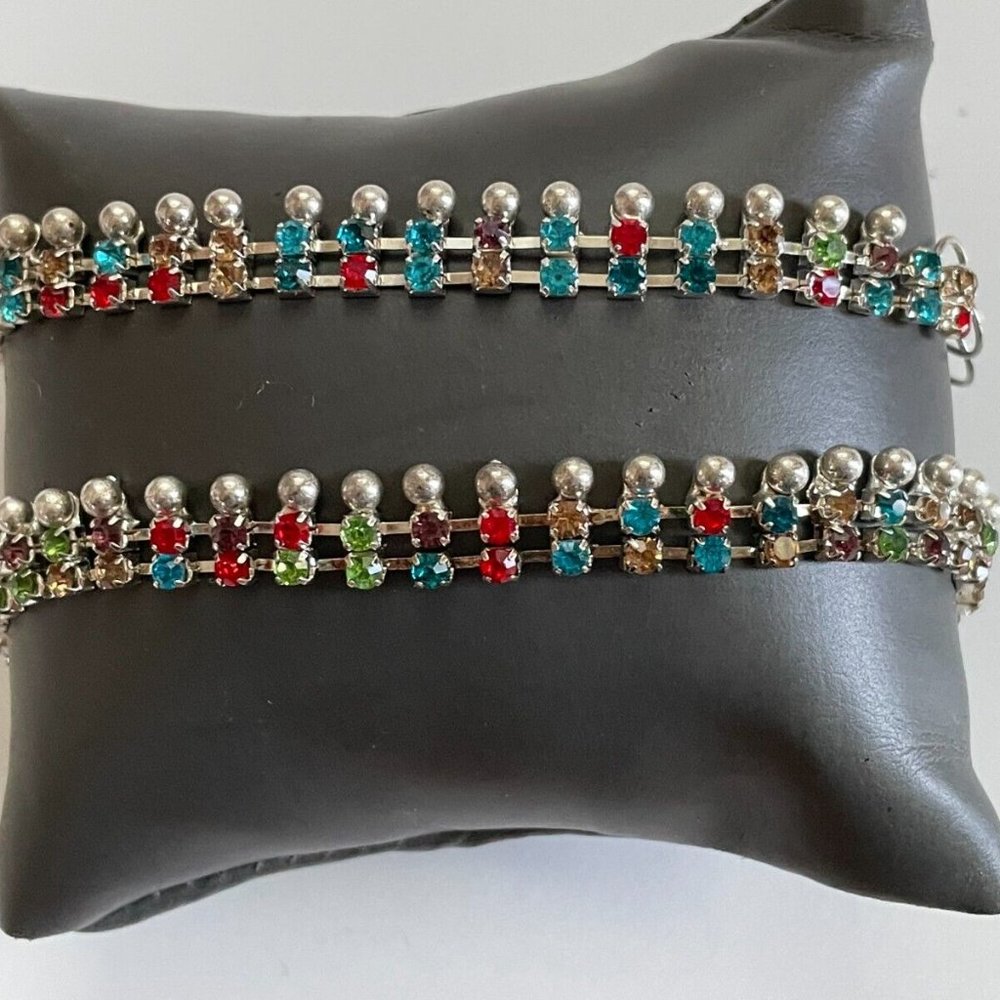 Anklet Multi Color Crystal Accent Silver Tone Fashion Anklet Women Jewelry Payel - Picture 2 of 12